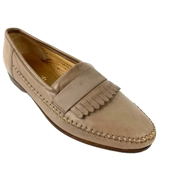 BOTTINO Taupe Italian Calf Leather Moc Toe‎ Kiltie Dress Loafers